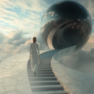 Woman Ascending a Futuristic Stairway