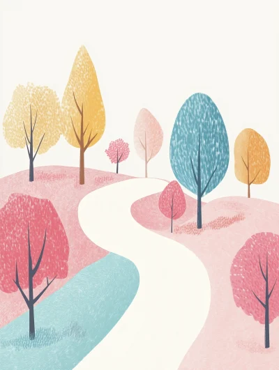 Winding Road through Pastel Landscape