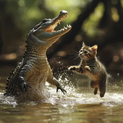 Crocodile and Cat Encounter