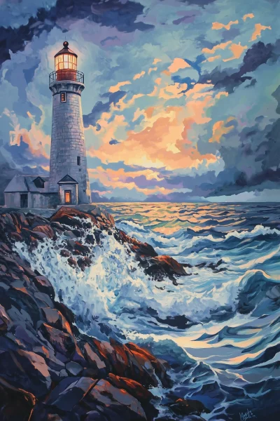 Lighthouse in Stormy Sea