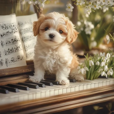 Adorable Maltipoo on Piano