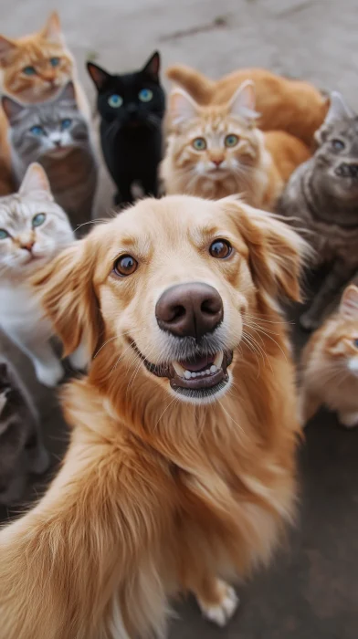 Dog and Cats Selfie