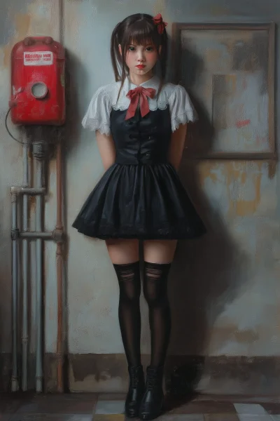 Cute Japanese Girl in Oil Painting Style