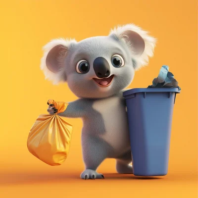 Cheerful Koala Disposing Trash