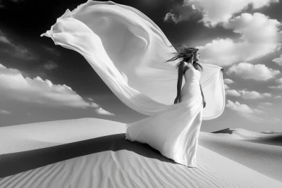 Woman in White Dress on Sand Dunes