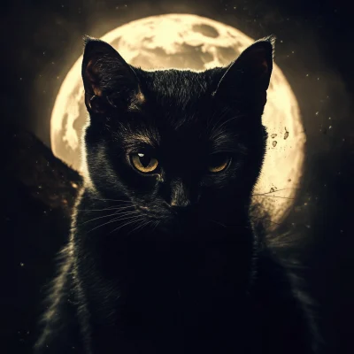 Scary Black Cat Under the Full Moon