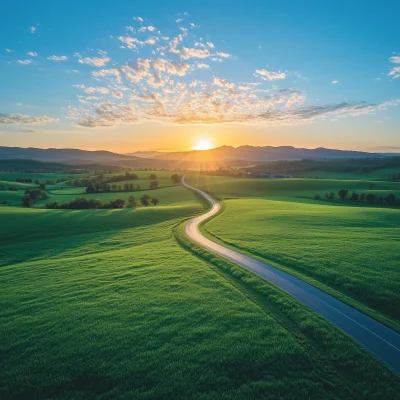 Serene Sunrise Over Green Fields