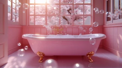 Pink Bathtub with Bubbles