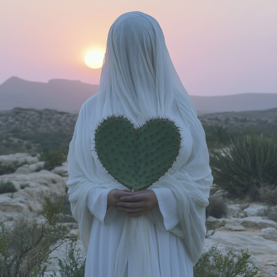 Woman with Cactus in Desert