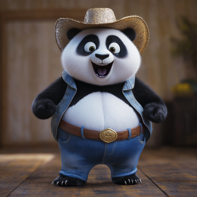 Excited Panda in Cowboy Hat