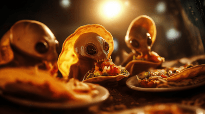 Aliens Enjoying Tacos