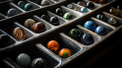 Colorful Glass Spheres on Ceramic Trays
