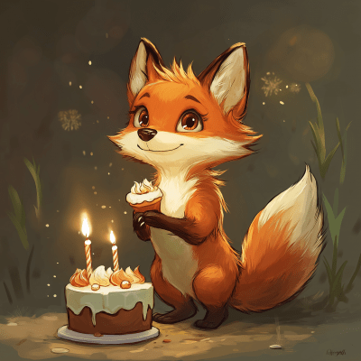 Cute Fox with Birthday Cake