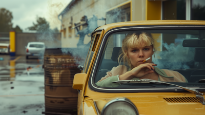 Woman Leaning on Vintage Car