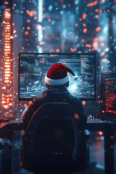 Futuristic Programmer with Holiday Display