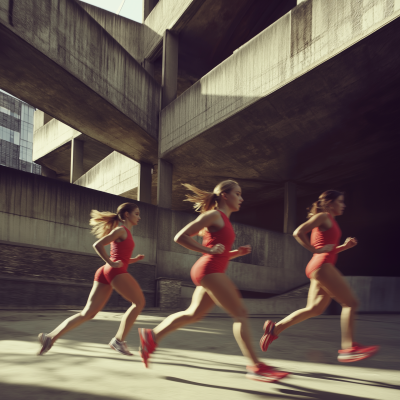 Dynamic Runners in Brutalist Setting