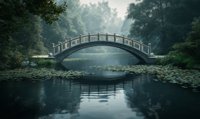 Curved Bridge Over Pond