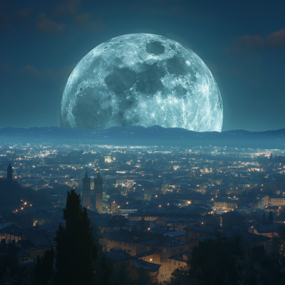 Bergamo City with Giant Full Moon