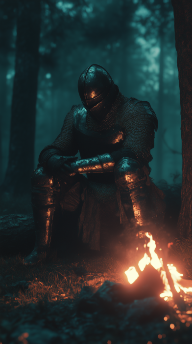 Injured Crusader by the Fire