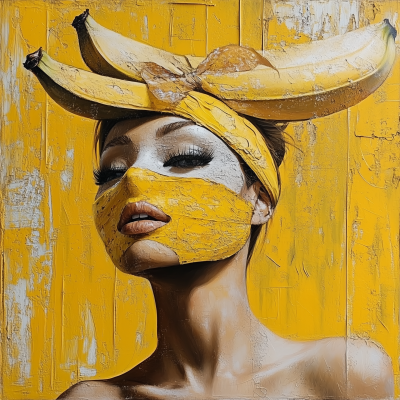 Stylish Woman with Banana Mask