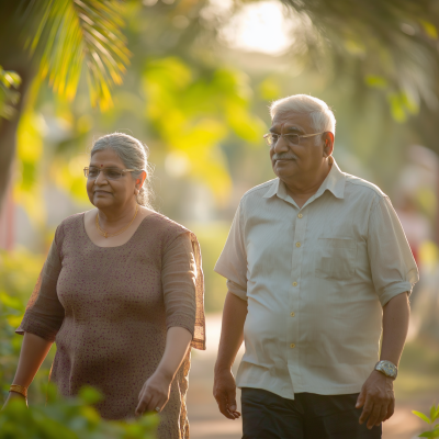 Elderly Couple in a Peaceful Park