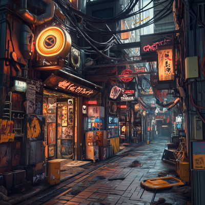 Traditional Japanese Street with Cyberpunk Vibe