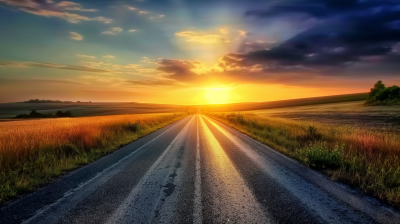 Asphalt Road at Sunset