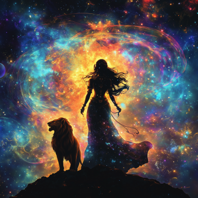 Mystical Goddess Durga in Cosmic Space