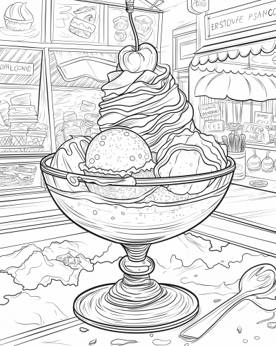 Classic Ice Cream Sundae Coloring Page