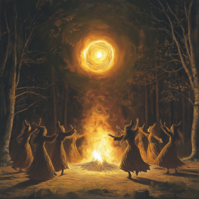 Witches Dancing Around a Fire