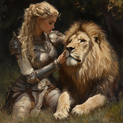 Elegant Woman with Lion