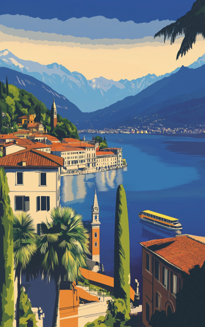 Vintage Postcard Illustration of Lago di Como