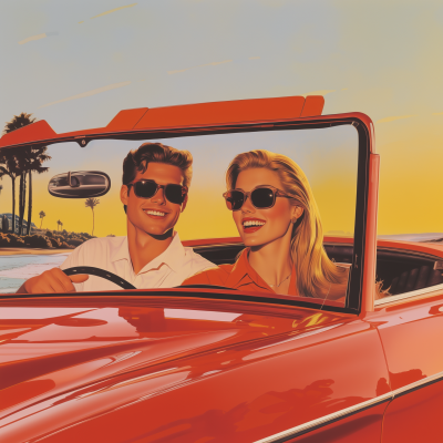 Smiling Actors in Convertible