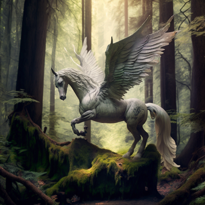 Pegasus in a Lush Forest