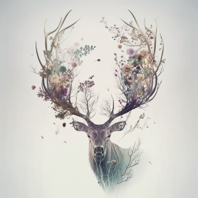 Antlers with Floral Double Exposure