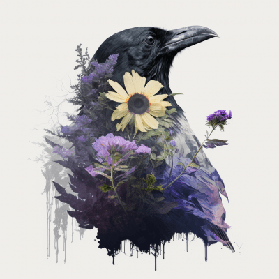 Raven Among Flowers