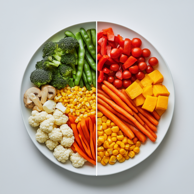 Divided Plate of Cooked Vegetables