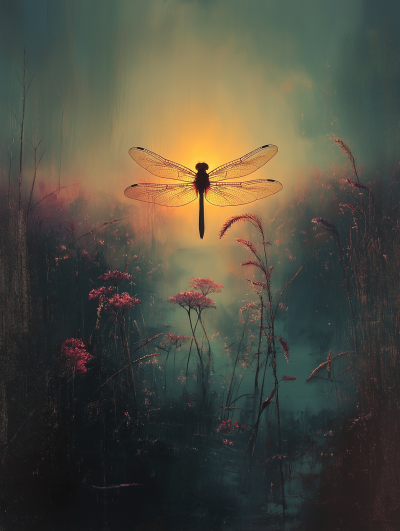 Surreal Dragonfly in Weeds