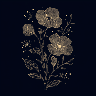 Floral Line Art on Navy