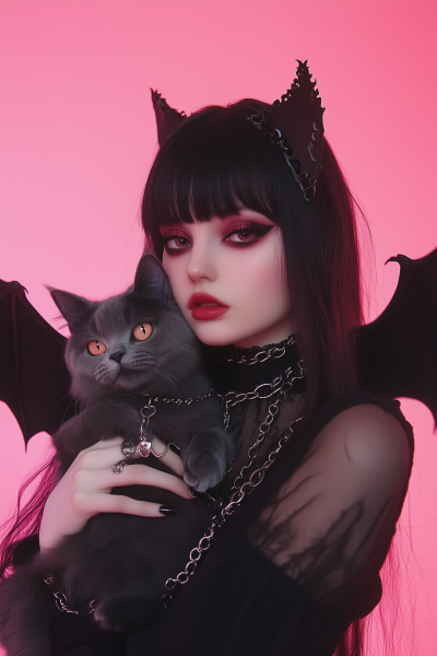 Goth Woman with Cat