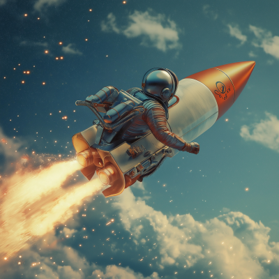 Man Struggling in Rocket Ship