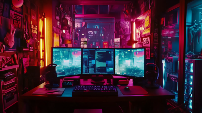 Neon Illuminated Workspace
