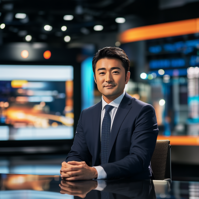 Japanese News Anchor in Studio