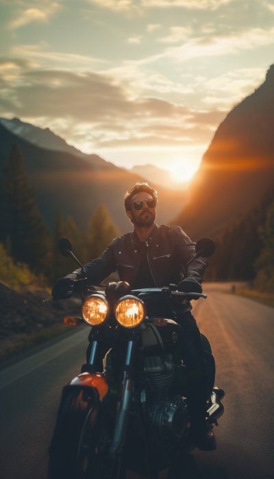 Man on Motorbike in Mountains