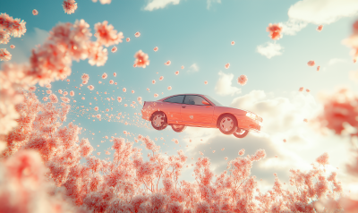 Flying Car with Flower Trails