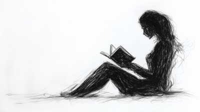 Minimalistic Figure Drawing of Woman Reading