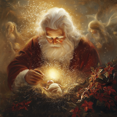 Elderly Santa and Baby Jesus