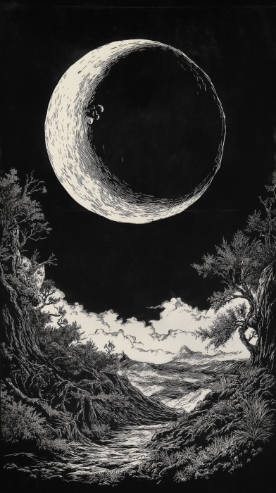Moon Border Woodcut