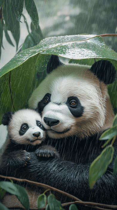 Tender Panda Mother with Baby