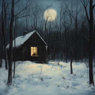 Moonlit Cabin in the Snow